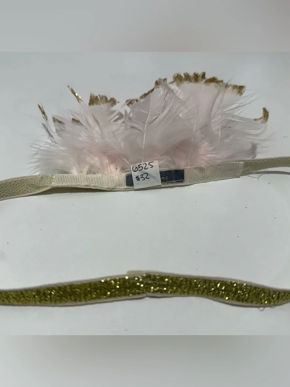 Gold-Trim Pink Feather Headband for Kids